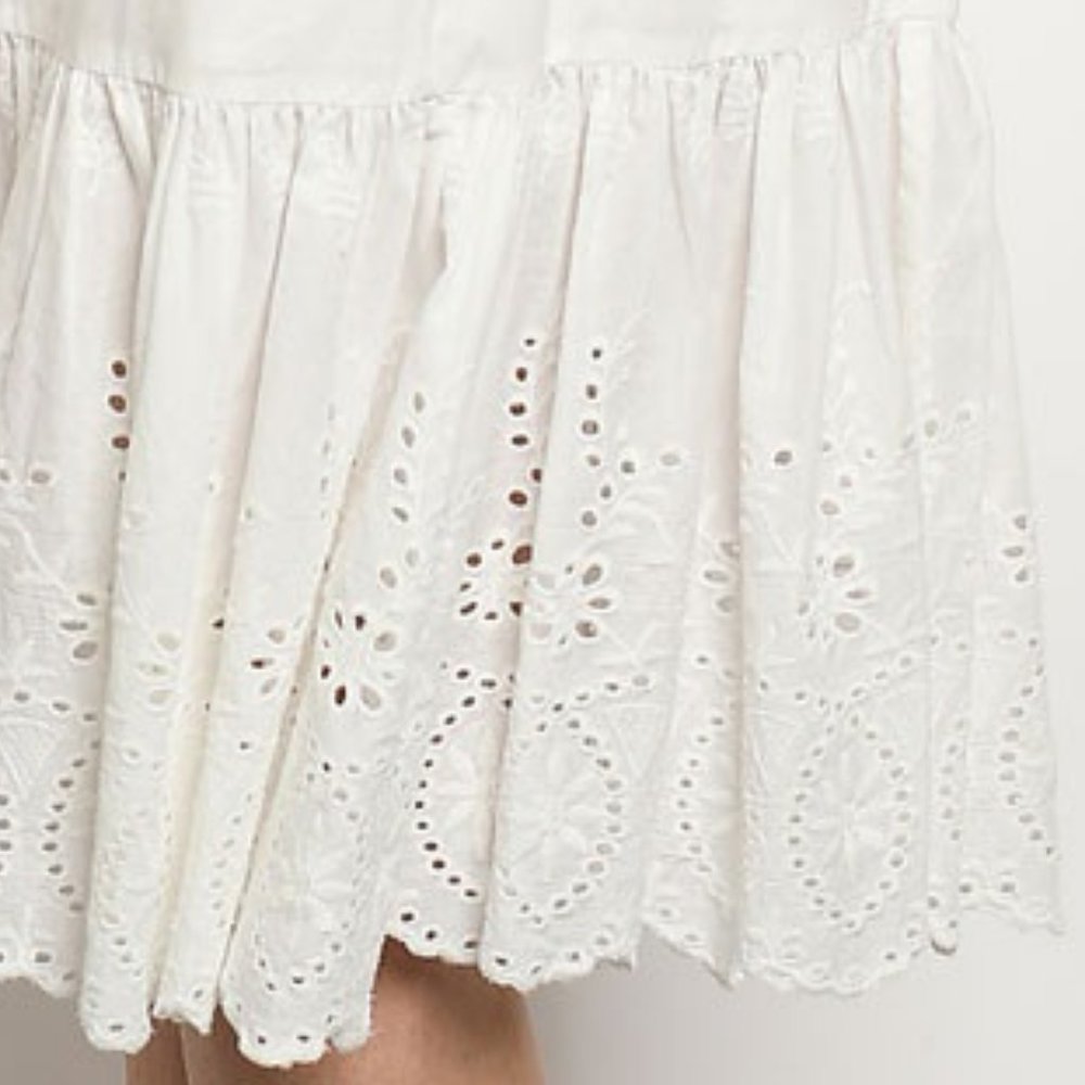 Off White Cotton Eyelet Detail Dress - Picture 6 of 8